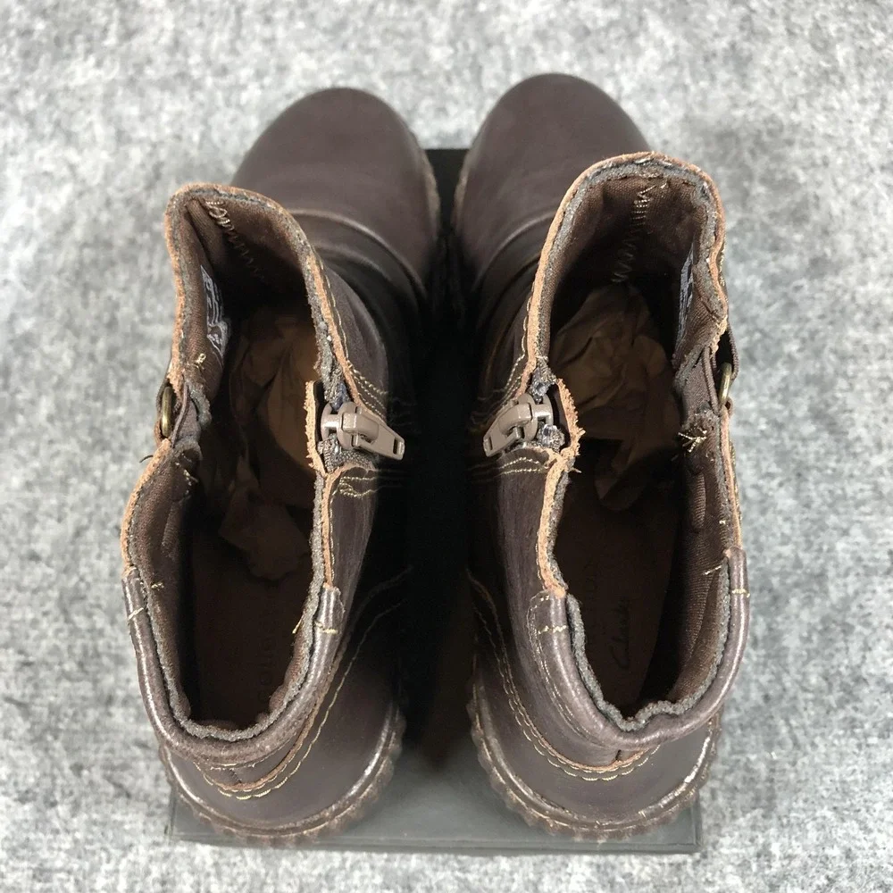 Clarks Ankle Booties Women's 8 M‎ Brown Leather Buckle Zip Comfort Boots